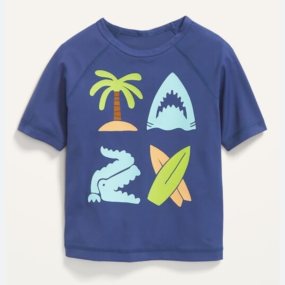 Unisex Graphic Short-Sleeve Rashguard Swim Top for Toddler
